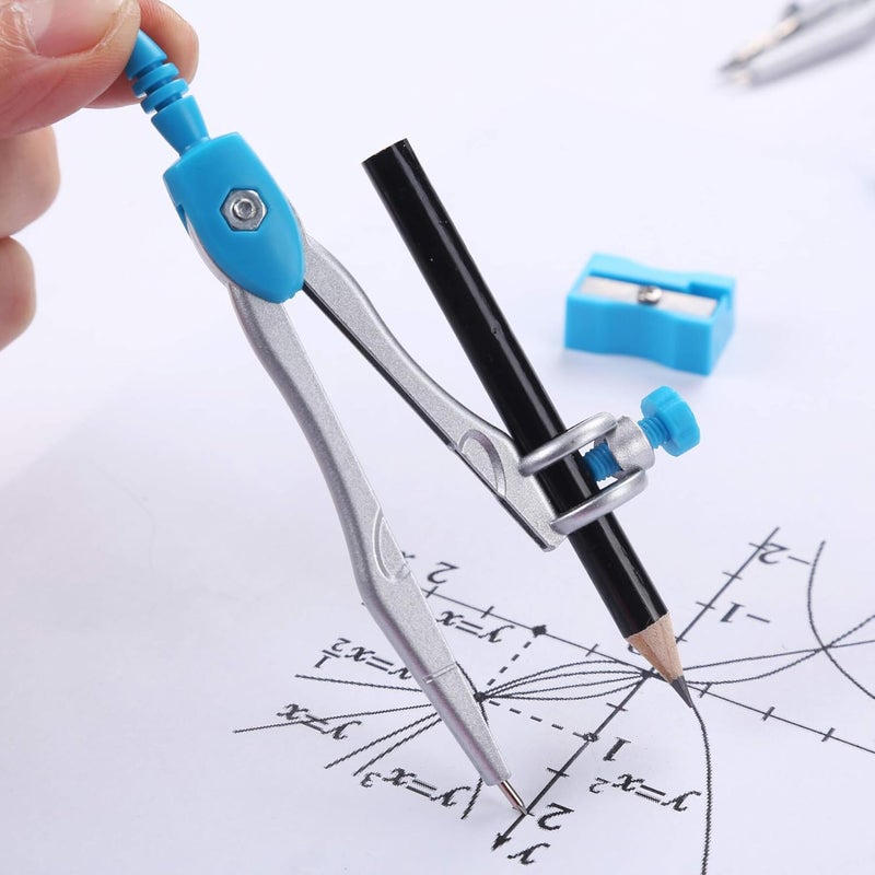 Vobou Math Geometry Kit Sets 10 Piece Student Supplies with Shatterproof Storage Box,Includes Rulers,Protractor,Compass,Eraser,Pencil Sharpener,Lead Refills,Pencil,for Drafting and Drawings（Blue） - Image 5